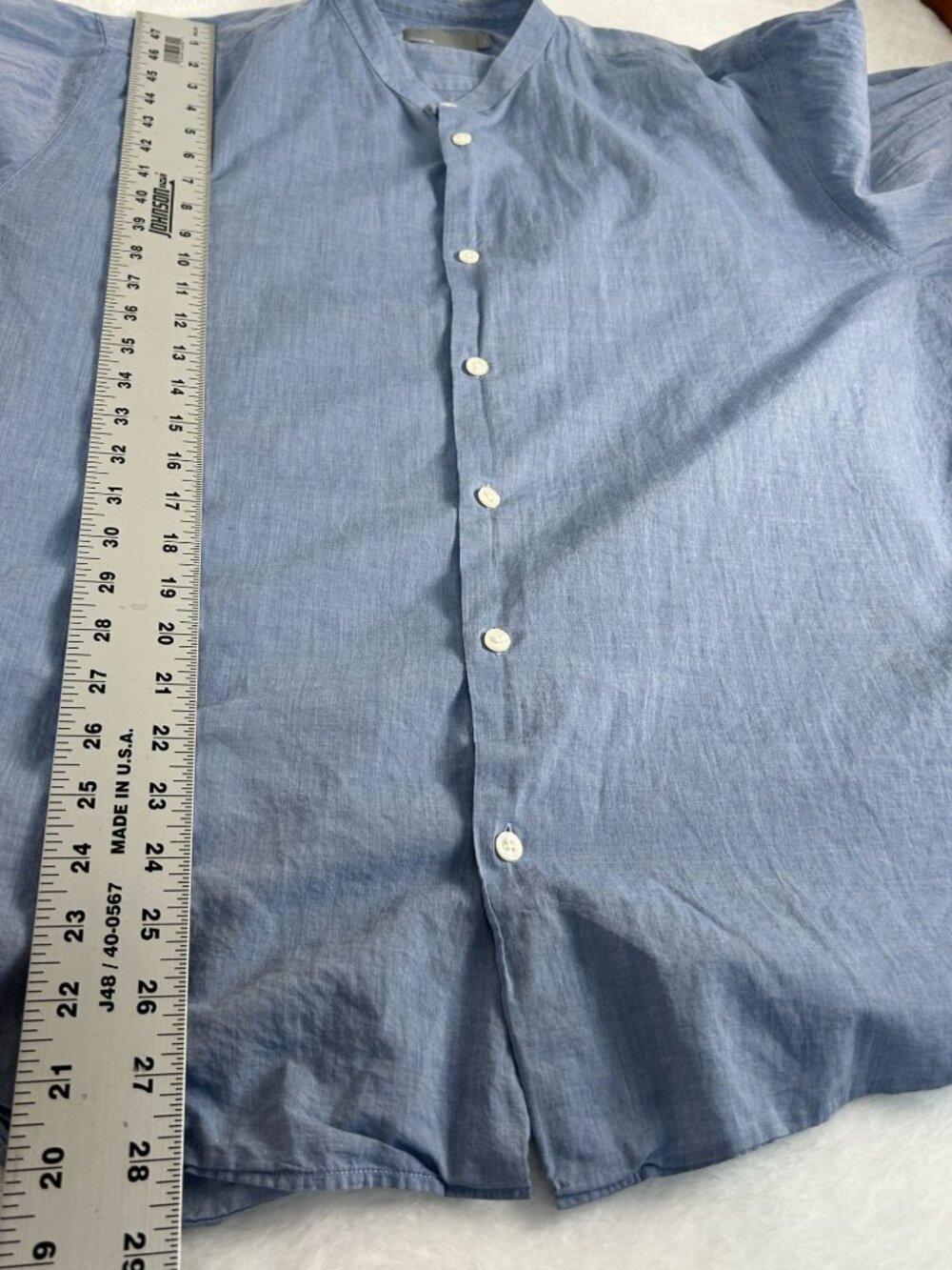 Vince Mens Blue Mandarin Collar Button-Up Shirt Large Long Sleeve Cotton Casual - Picture 9 of 11